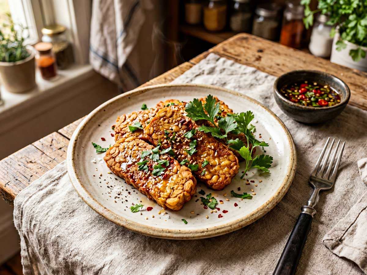 Tempeh bakken in een gewone koekenpan