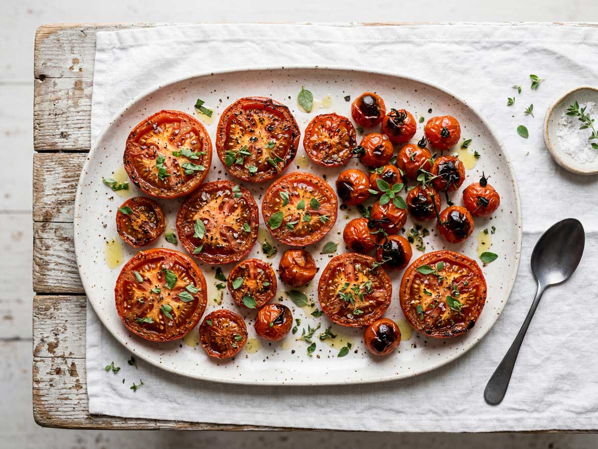 Tomaten bakken in een voorverwarmde oven op 200 graden