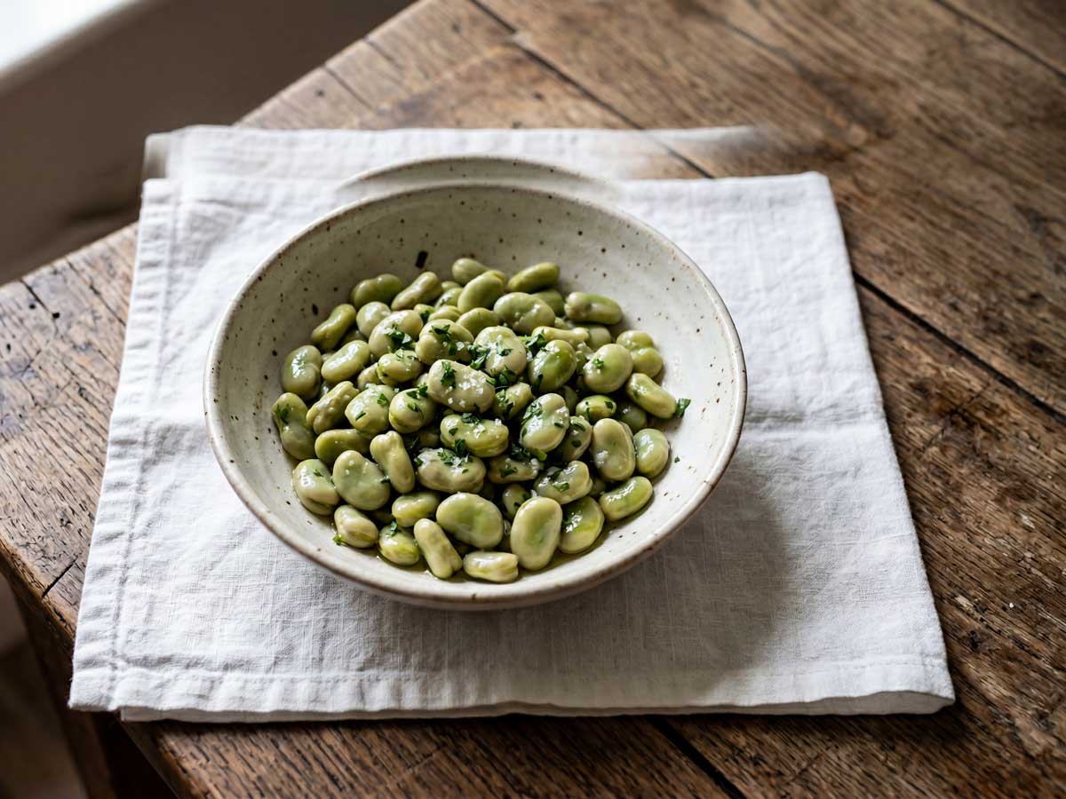 Tuinbonen koken in een grote pan