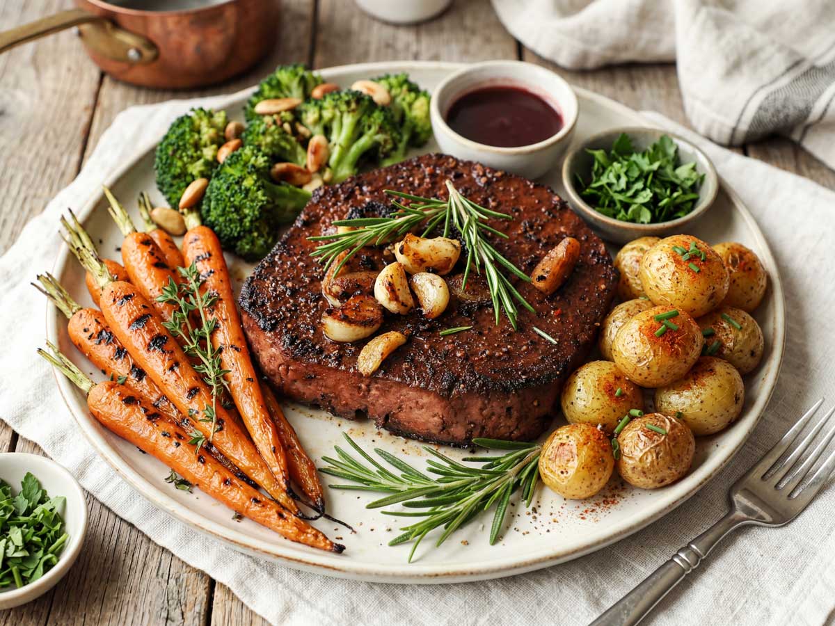 Vegan biefstuk bakken in een koekenpan met olijfolie