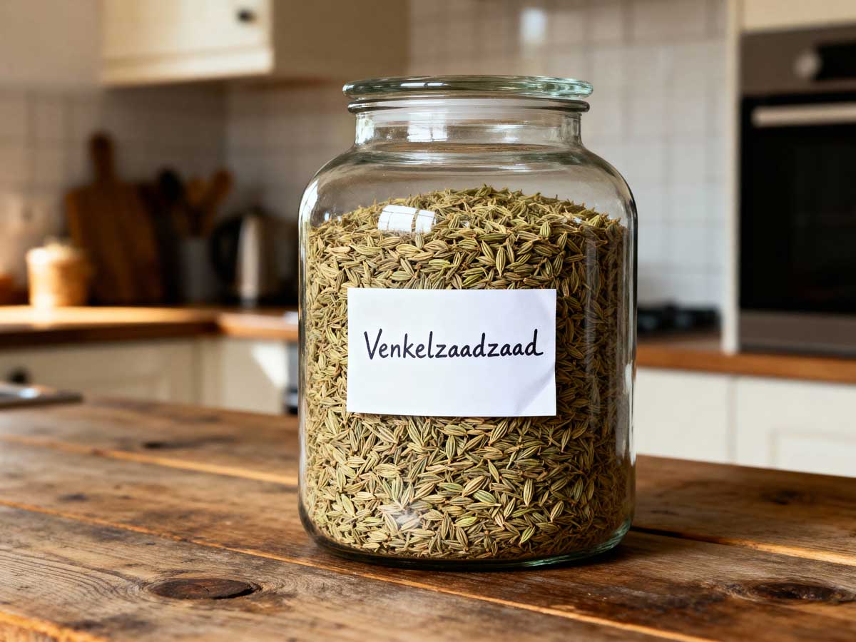 Venkelzaad roosteren in een droge koekenpan