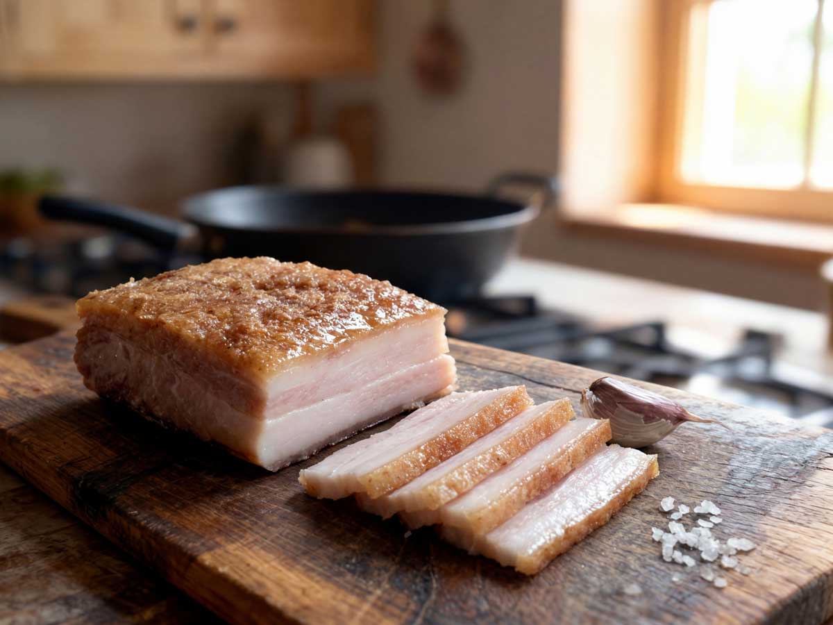 Vetspek bakken in een koekenpan met dikke bodem