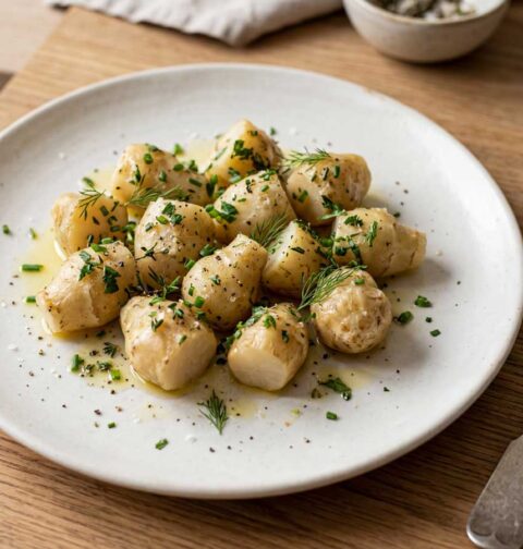 Aardpeer koken in een pan met ruim water