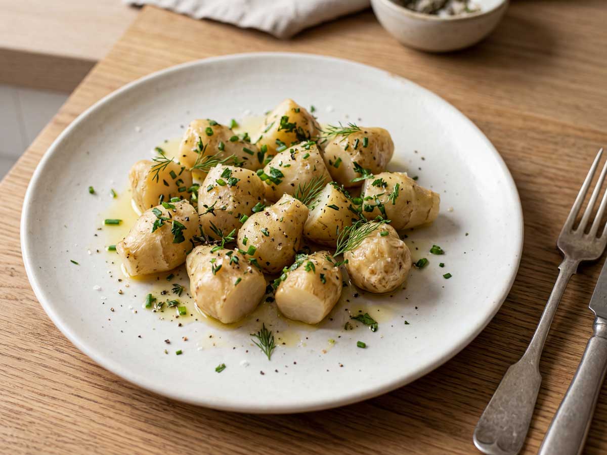 Aardpeer koken in een pan met ruim water