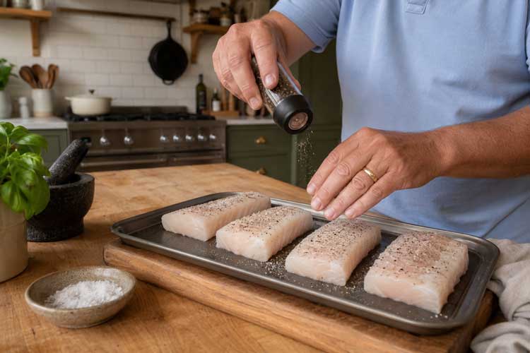 Bestrooi ze aan beide kanten met zout en versgemalen zwarte peper