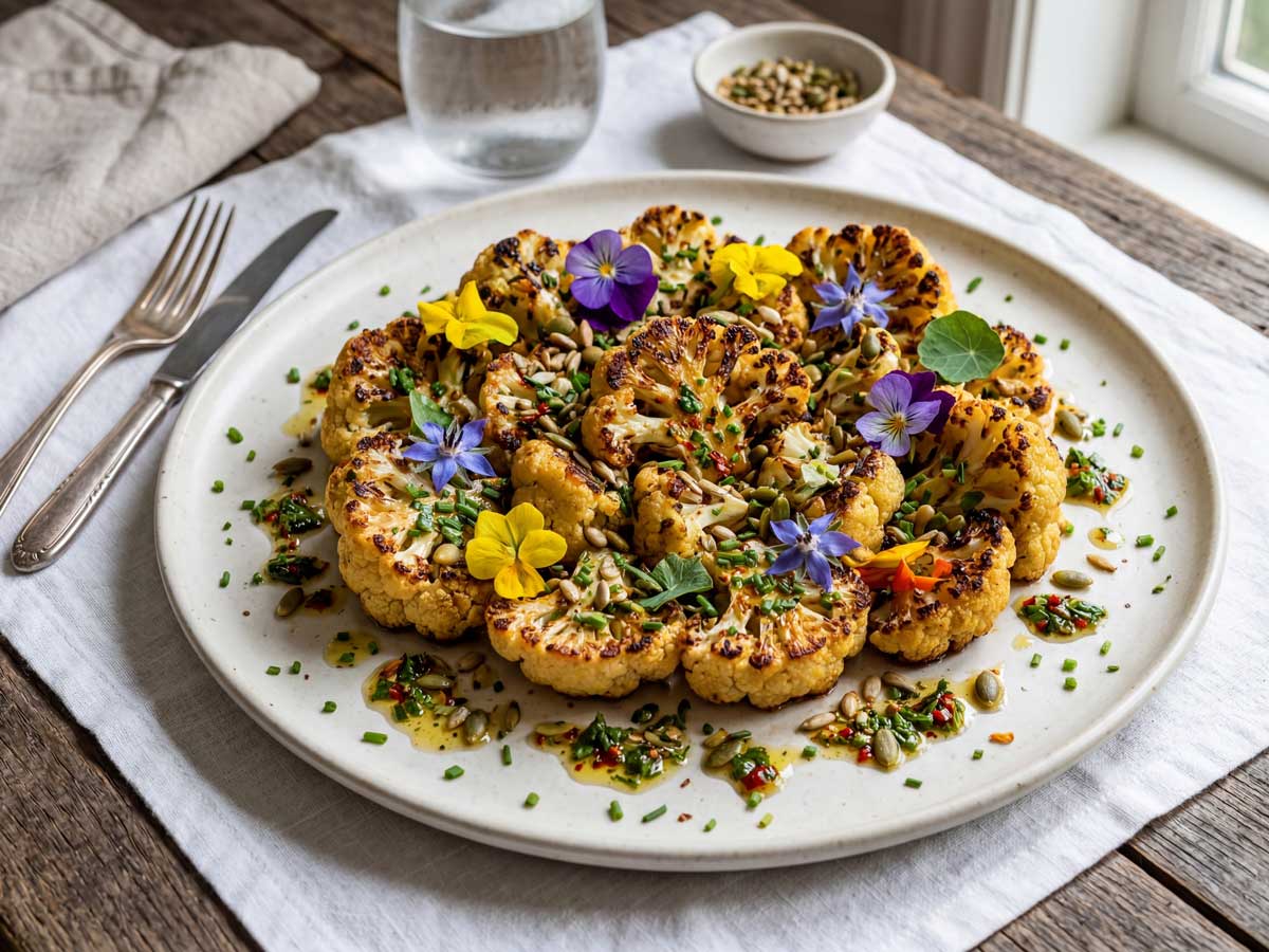 Bloemkool bakken in een gietijzeren koekenpan