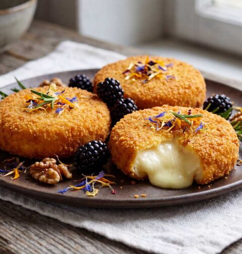 Camembert bakken in paneermeel, in een hapjespan