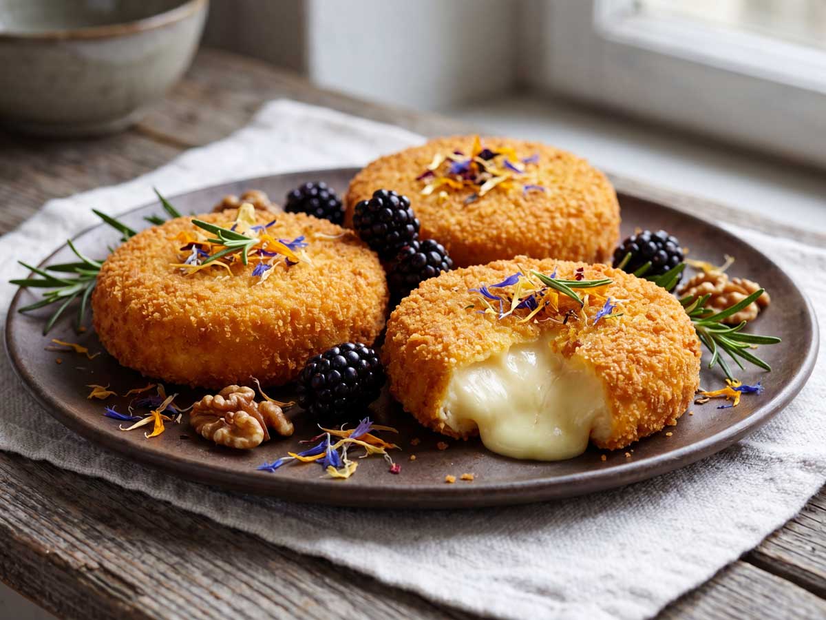 Camembert bakken in paneermeel, in een hapjespan