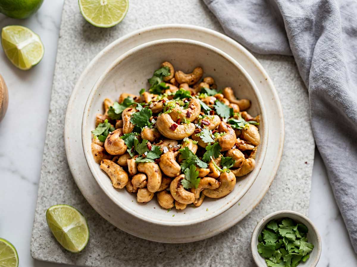 Cashewnoten roosteren in een koekenpan, geen olie of boter