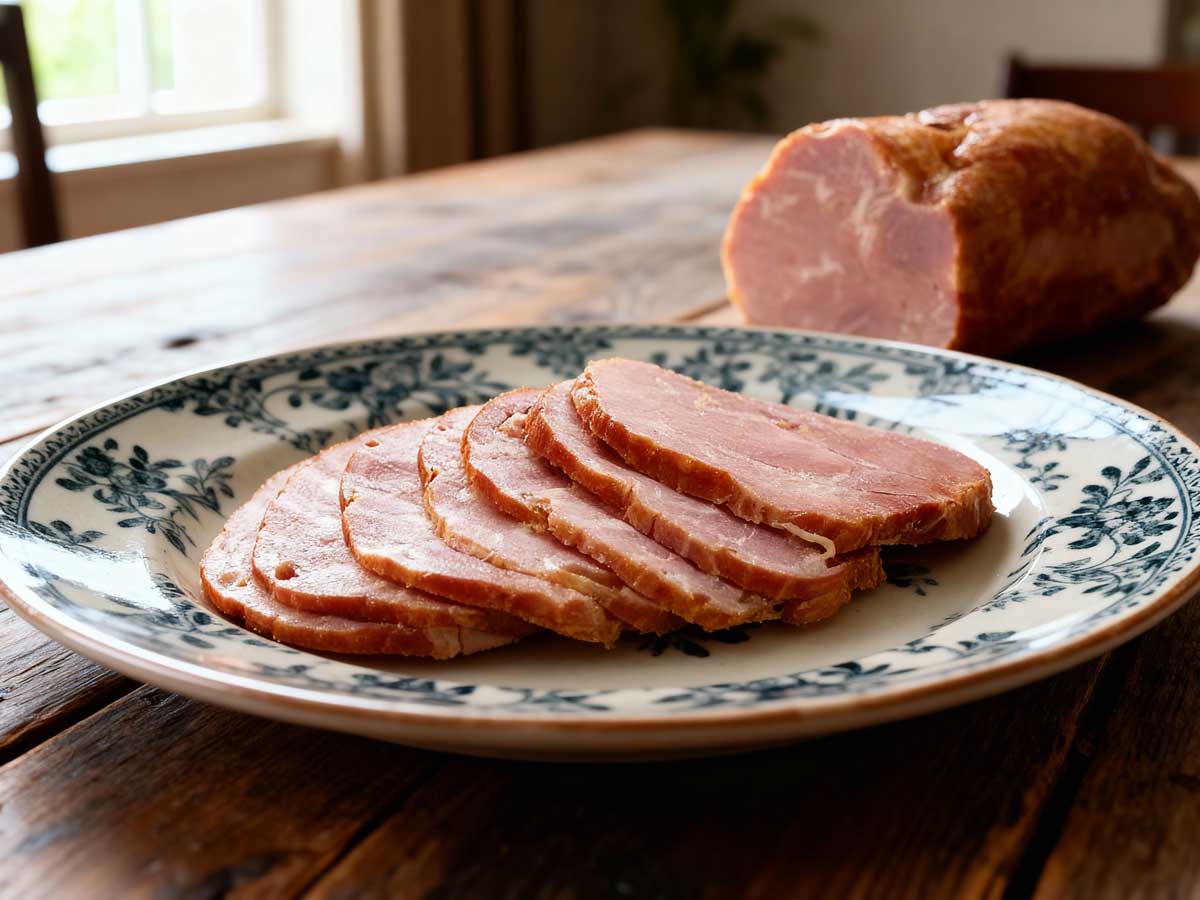 Casselerrib bakken in een koekenpan in de keuken van Wilhelmus Hengstmengel
