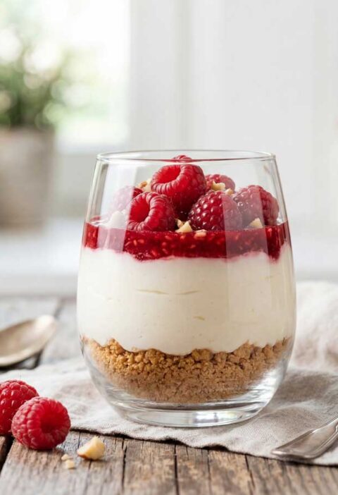 Cheesecake in een glas met framboos maken