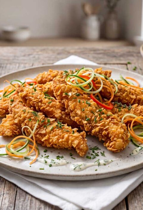 Chicken strips maken door de repen kipfilet eerst in karnemelk te marineren, althans dat doet Wilhelmus Hengstmengel altijd. Daardoor wordt het vlees extra mals