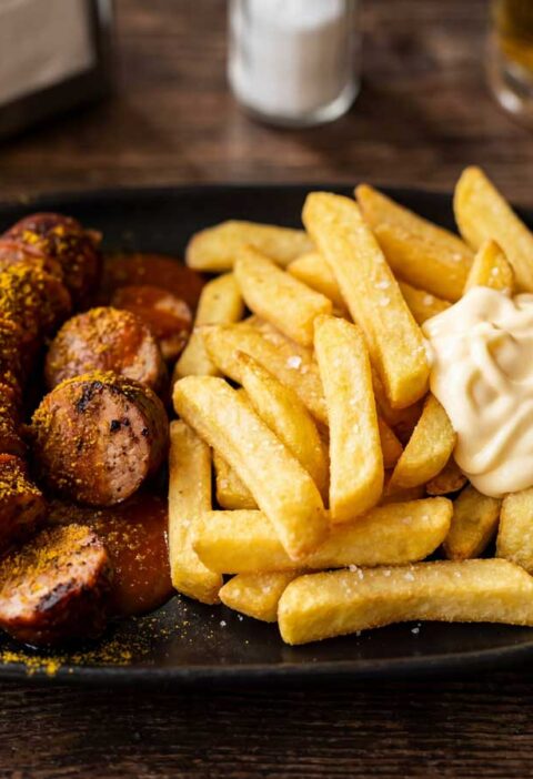Duitse curryworst bakken en de currysaus maken