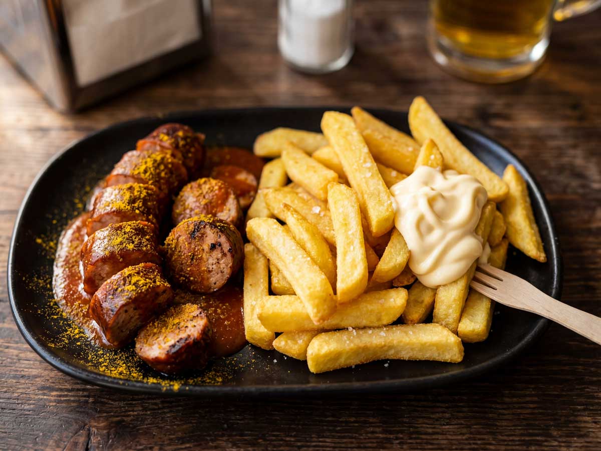 Duitse curryworst bakken en de currysaus maken