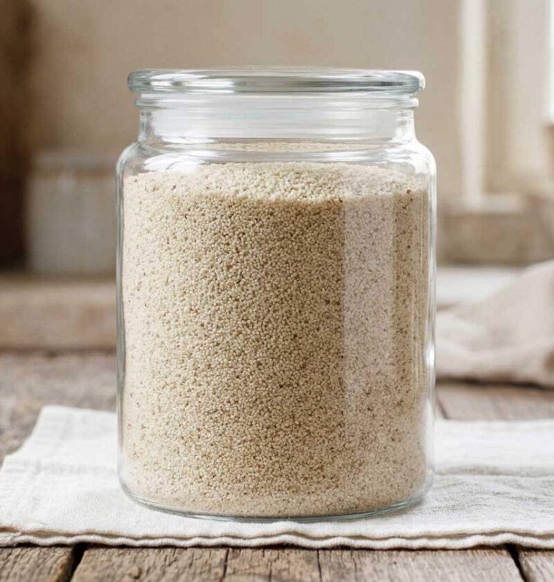 Fonio koken in een ruime pan in de keuken van Wilhelmus Hengstmengel