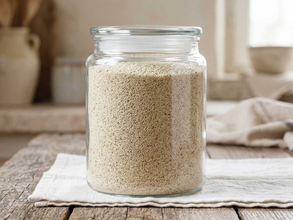 Fonio koken in een ruime pan in de keuken van Wilhelmus Hengstmengel