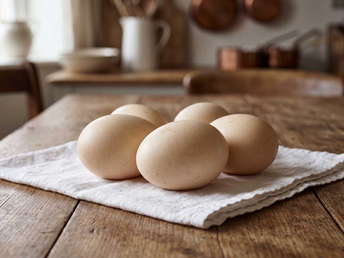 Ganzen ei koken in een gewone pan, in de keuken van Wilhelmus Hengstmengel