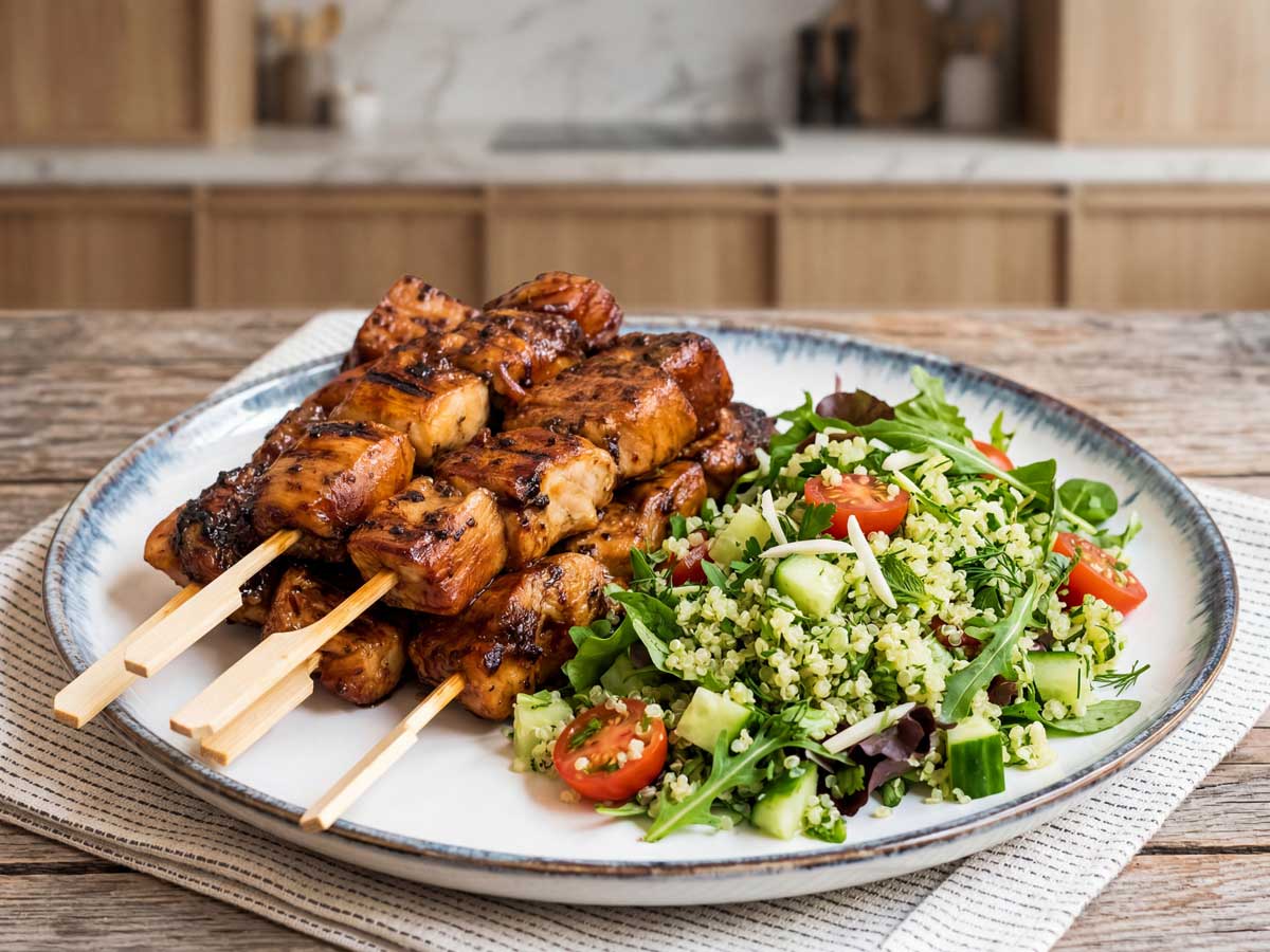 Gegrilde kipspiesjes en groene quinoa-salade maken