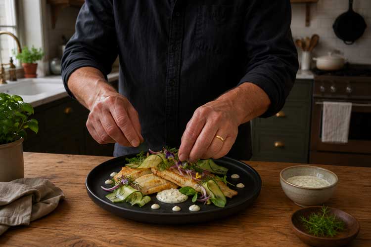 Haal de scholfilets uit de pan en leg ze op een bord of schaal
