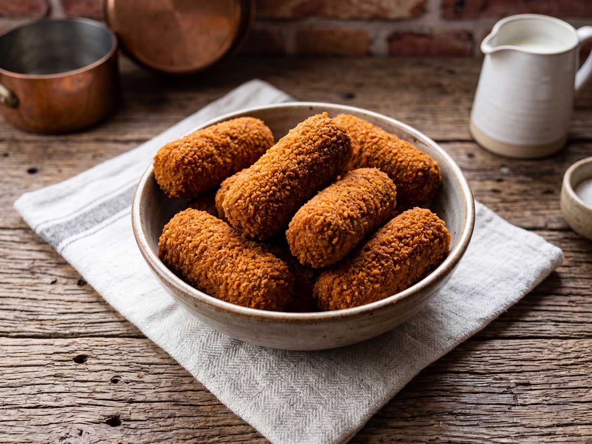 Kroketten frituren in een hete friteuse