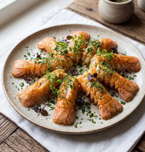Langoustines bakken in een koekenpan met dikke bodem, zoals Wilhelmus Hengstmengel dat doet
