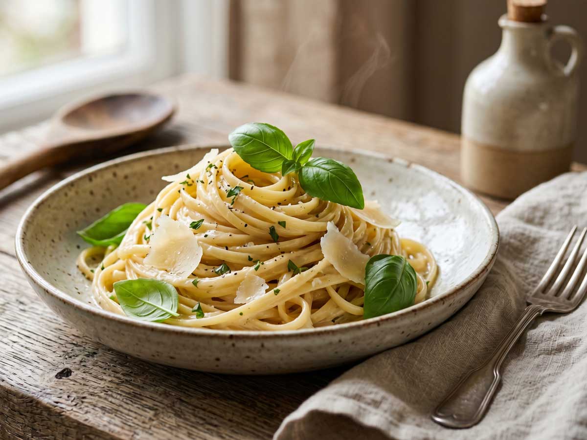 Linguine koken in een pan met water en zout