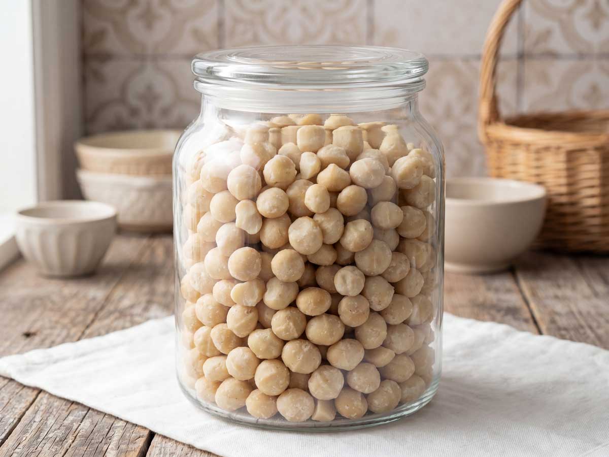 Macadamia noten roosteren in een droge koekenpan - Wilhelmus Hengstmengel