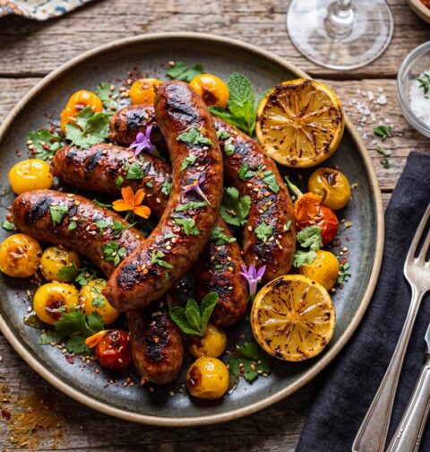 Merguez bakken in een koekenpan met dikke bodem