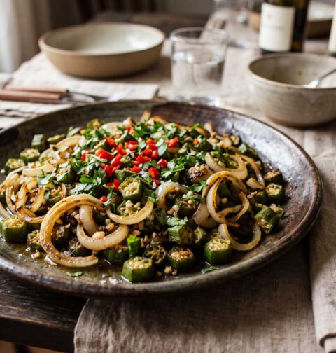 Okra bakken in een koekenpan
