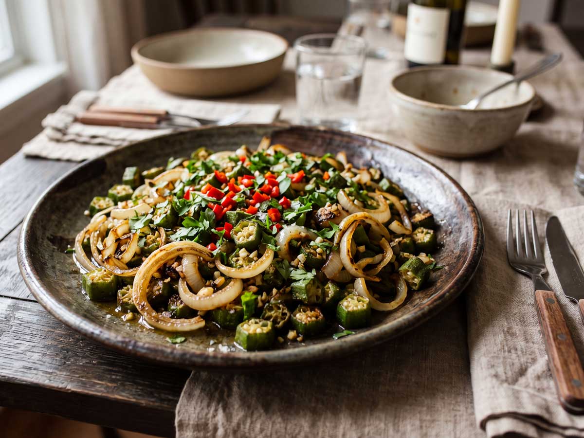 Okra bakken in een koekenpan