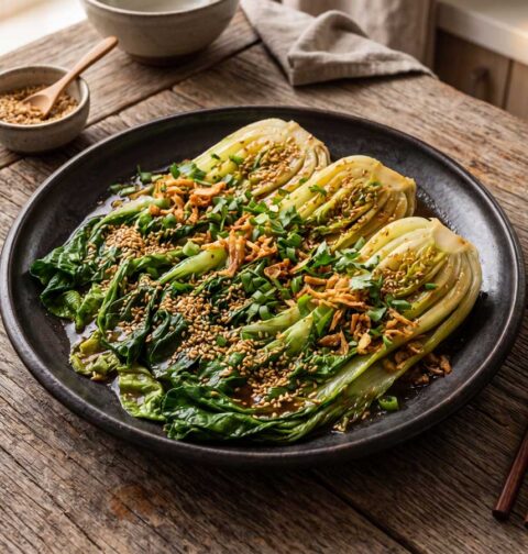 Paksoi bakken in koekenpan of wok