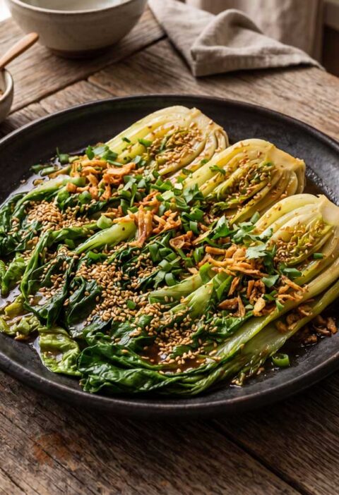 Paksoi bakken in koekenpan of wok