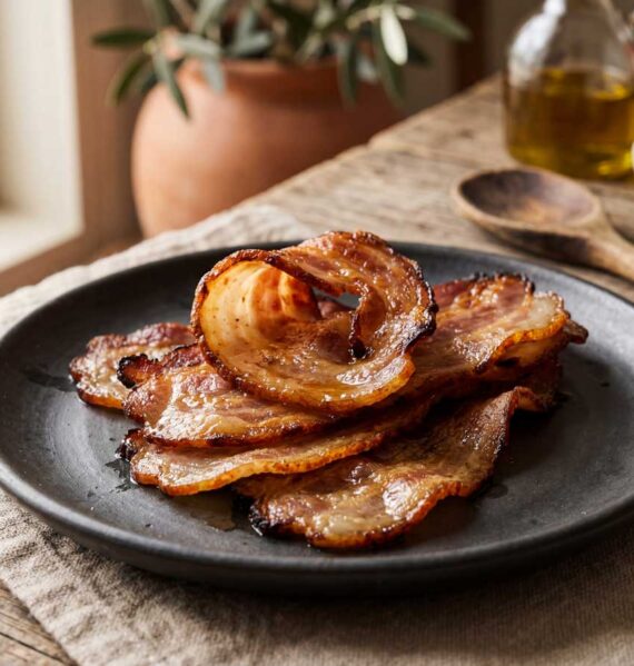 Pancetta bakken in een stevige koekenpan