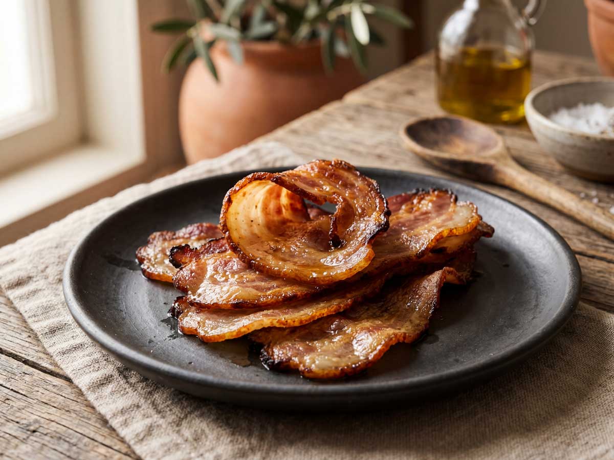 Pancetta bakken in een stevige koekenpan