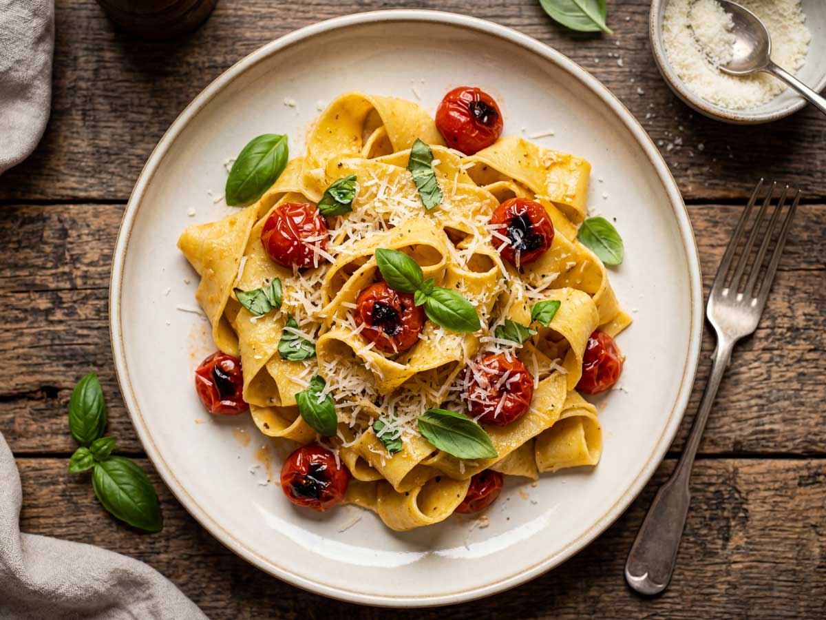 Pappardelle koken in een pan met deksel