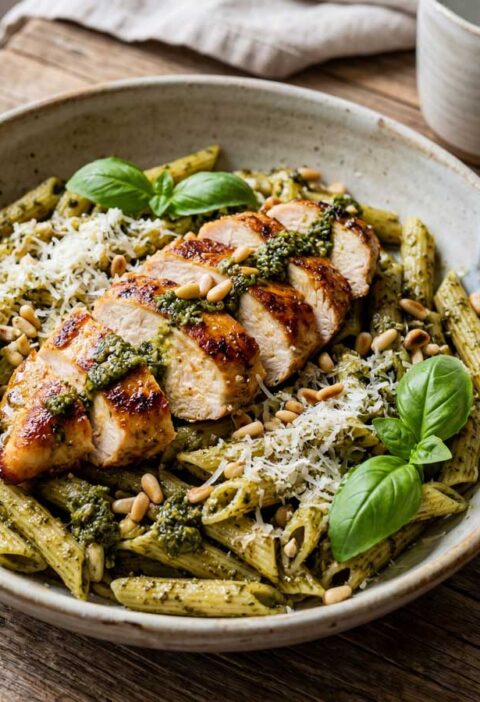 Pasta pesto met kip maken met geraspte kaas