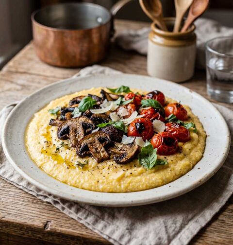 Polenta koken in een pan met dikke bodem