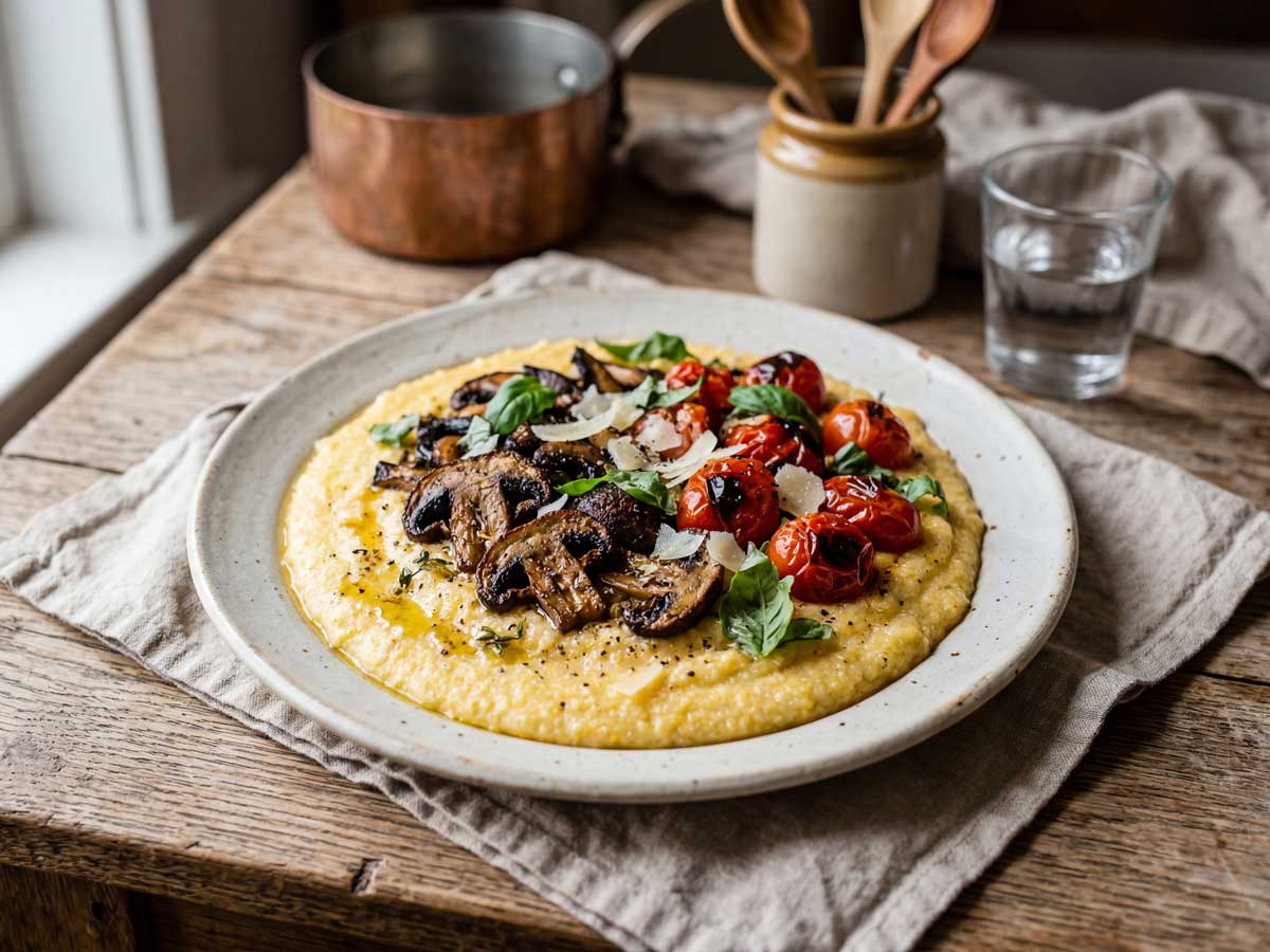 Polenta koken in een pan met dikke bodem