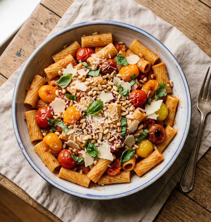 Rigatoni koken in een pan met water