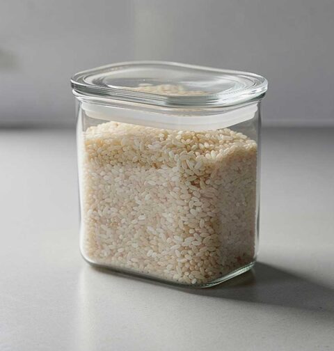 Een voorraadbus gevuld met rijst die erg schikt is voor het maken van risotto.