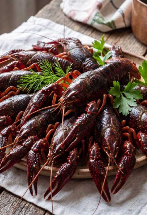 Rivierkreeft koken in ruim water in de keuken van Wilhelmus Hengstmengel