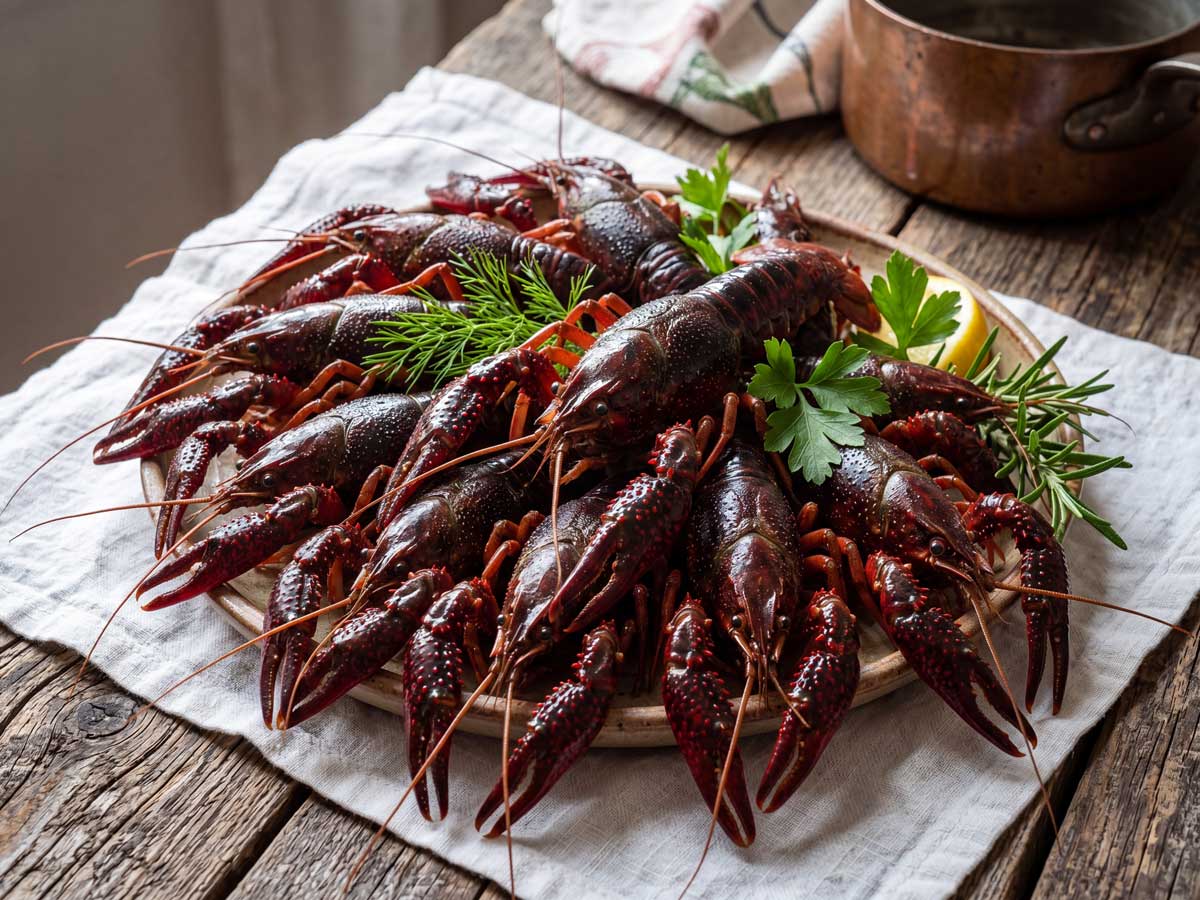 Rivierkreeft koken in ruim water in de keuken van Wilhelmus Hengstmengel