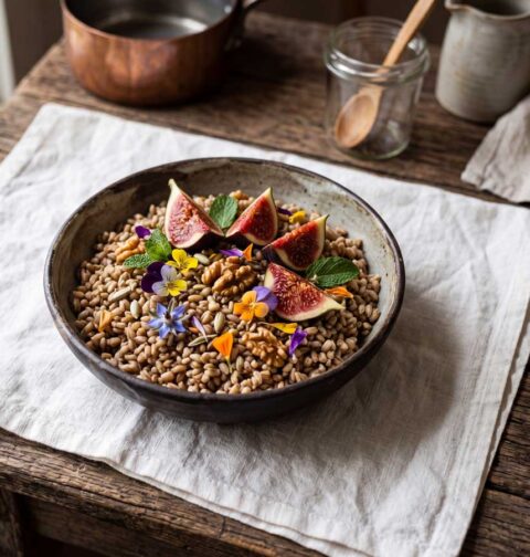 Rogge koken in een pan op een middelhoog vuur