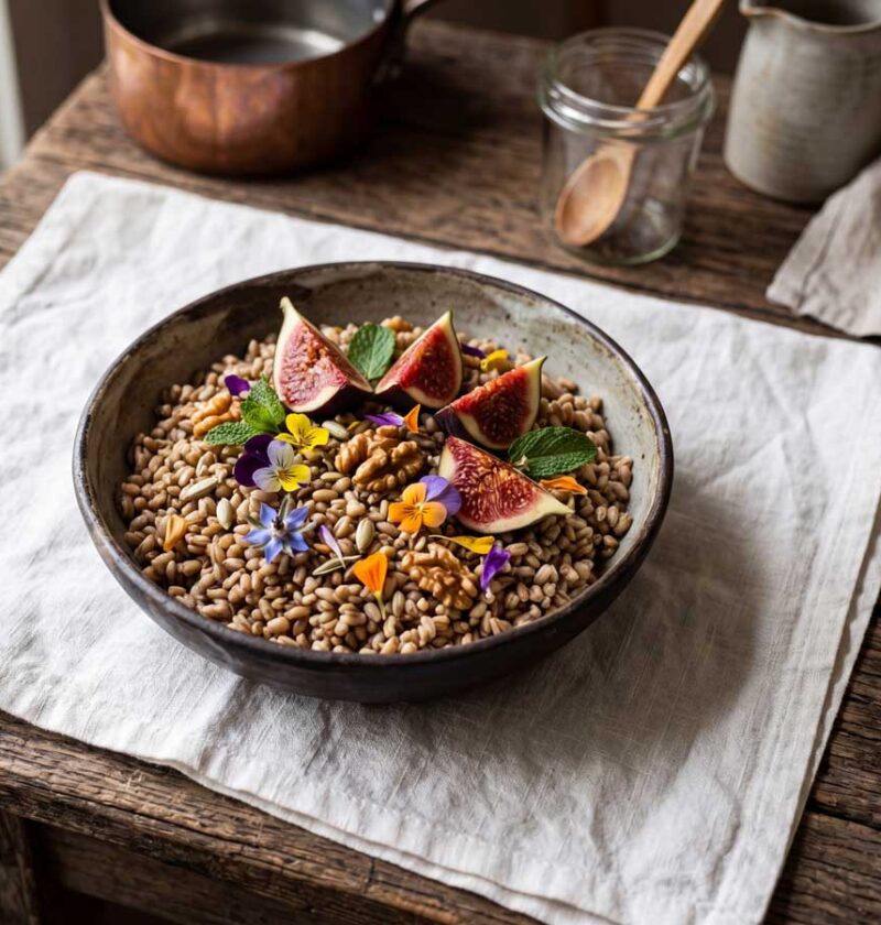 Rogge koken in een pan op een middelhoog vuur
