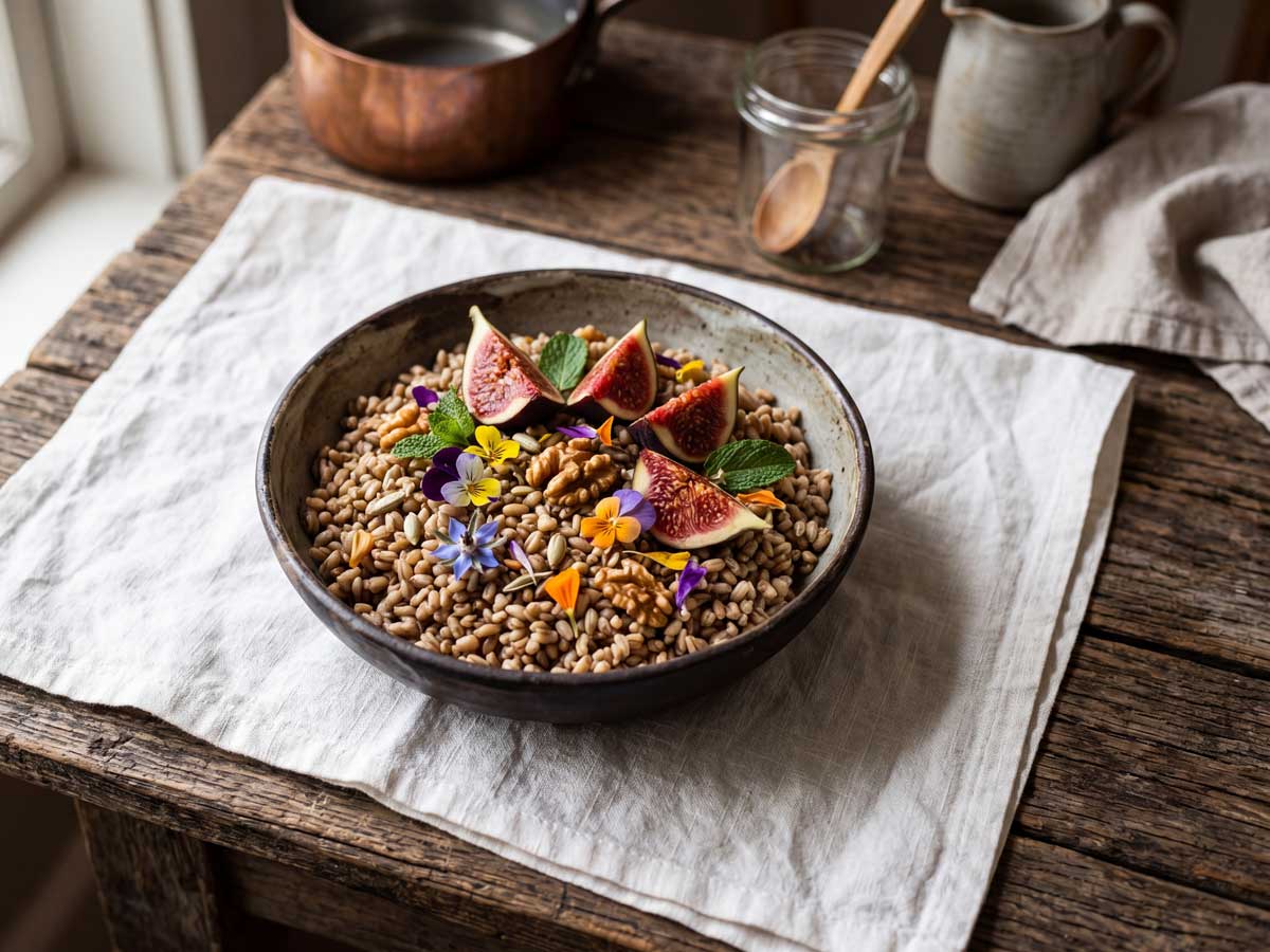 Rogge koken in een pan op een middelhoog vuur