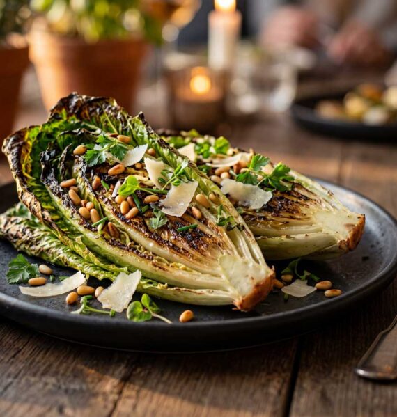 Romaine sla bakken in een koekenpan