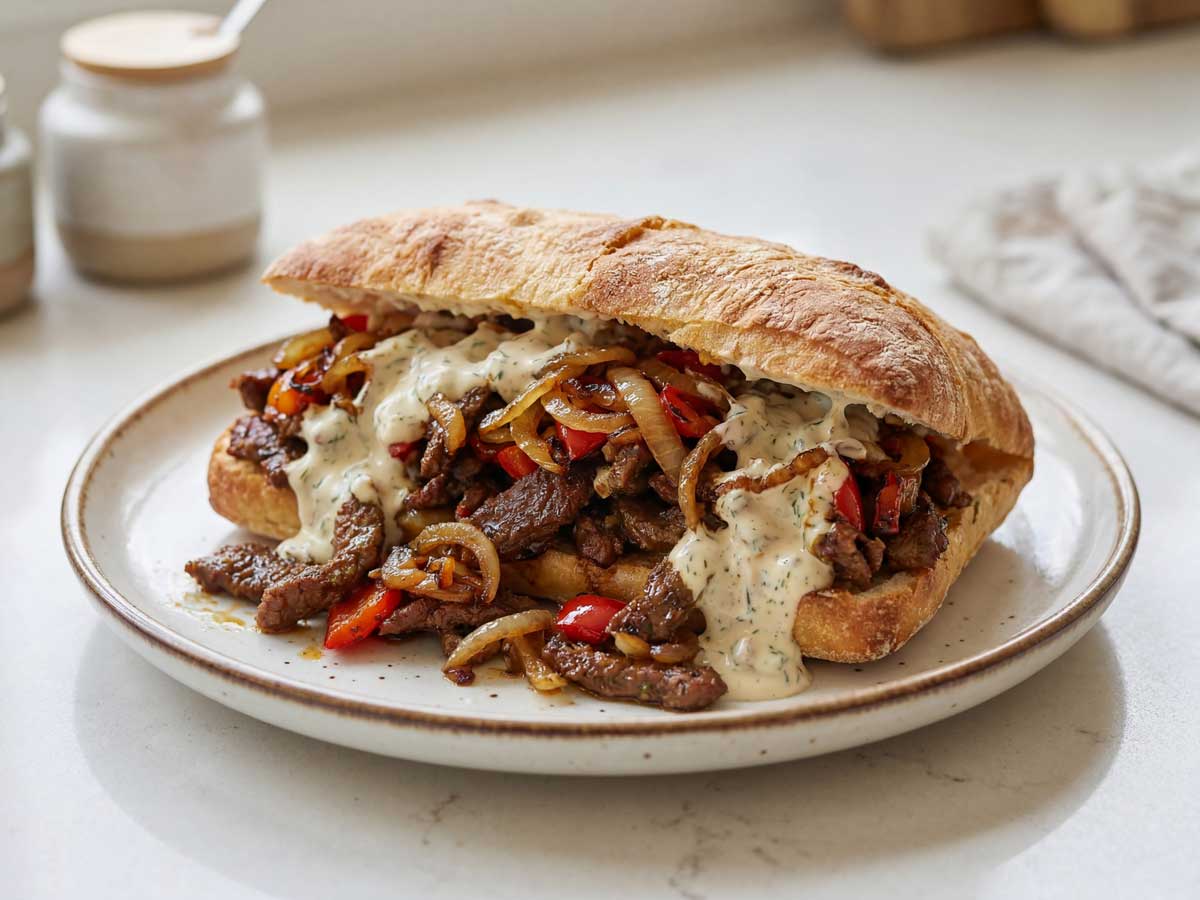 Shoarma bakken in een koekenpan. Wilhelmus Hengstmengel legt het op een ciabattabroodje, en dat is erg lekker