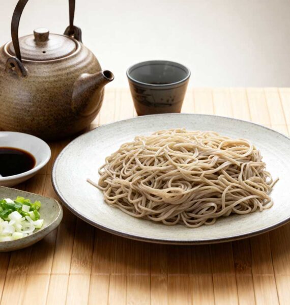 Soba noedels koken in ruim water