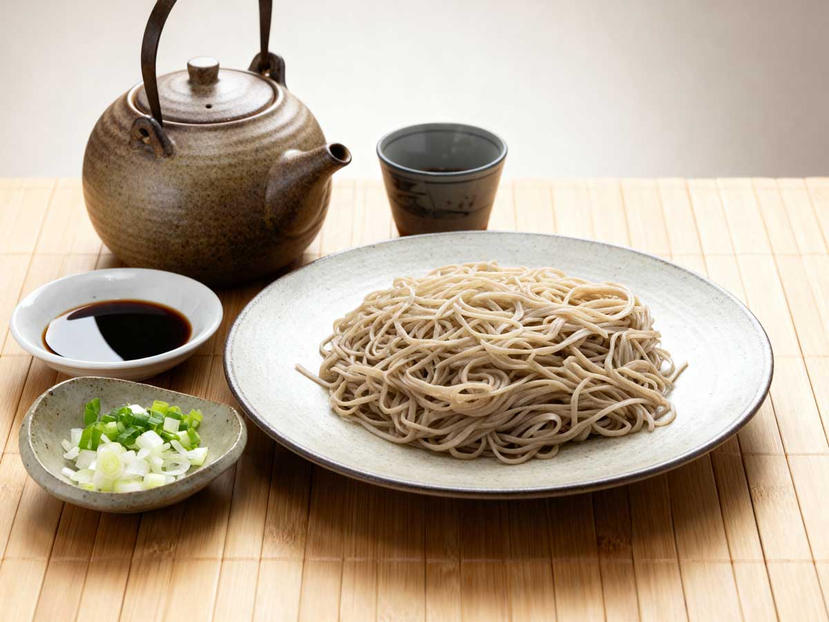 Soba noedels koken in ruim water