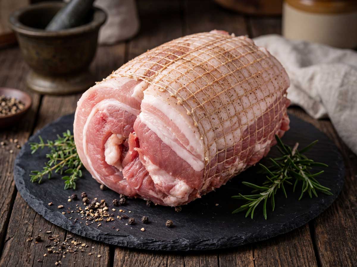 Spekrollade braden in een braadpan met daarin olie en roomboter in de keuken van Wilhelmus Hengstmengel